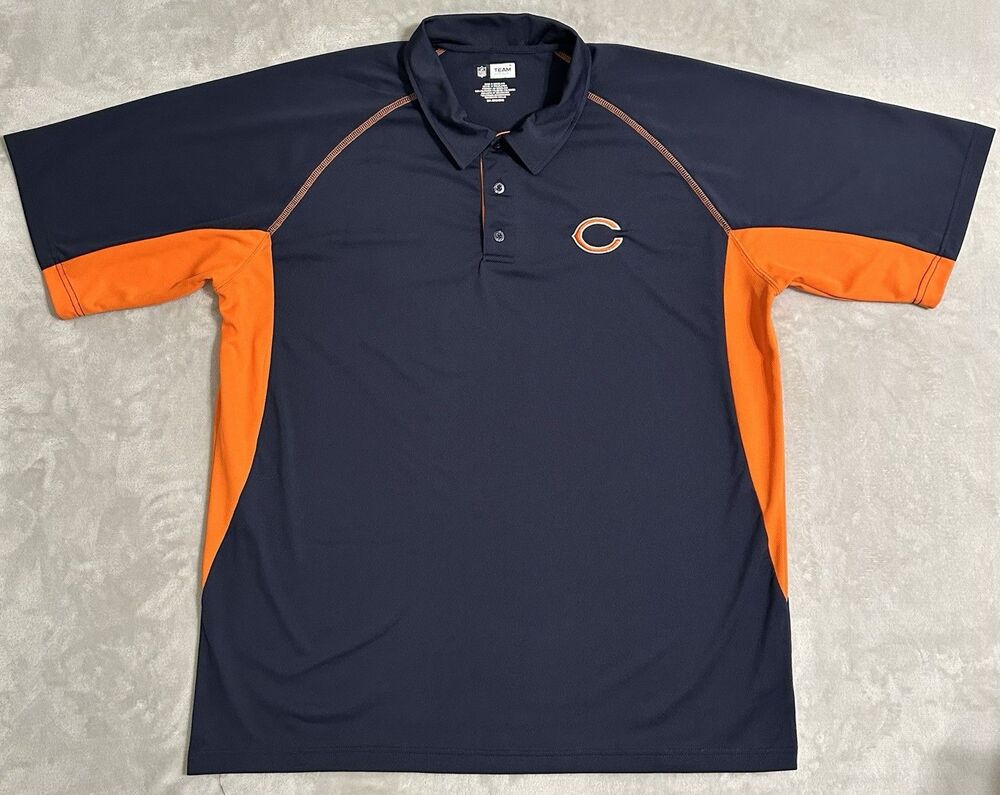 Chicago Bears Football NFL Team Apparel Men's 2XL Polo Shirt Navy Orange Golf